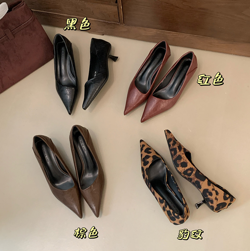 2025 New Autumn Winter Pointed Toe Shallow Mouth High Heel Leopard Print Fashion Versatile Temperament Commuting High Heel Shoes - Image 4