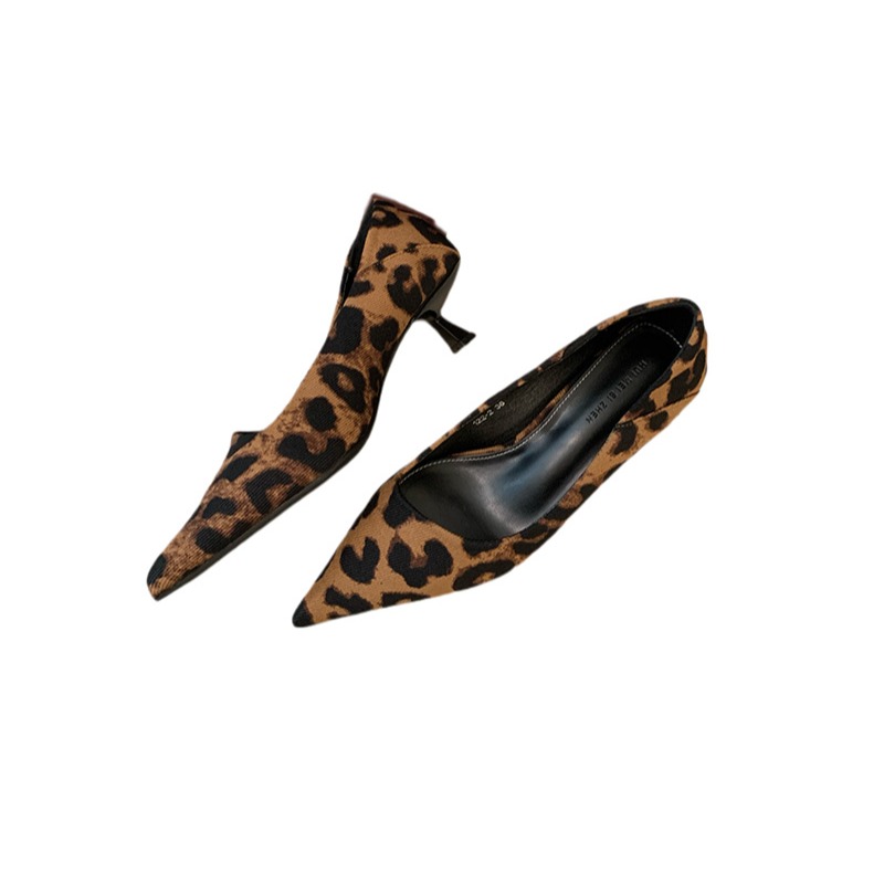 2025 New Autumn Winter Pointed Toe Shallow Mouth High Heel Leopard Print Fashion Versatile Temperament Commuting High Heel Shoes - Image 5