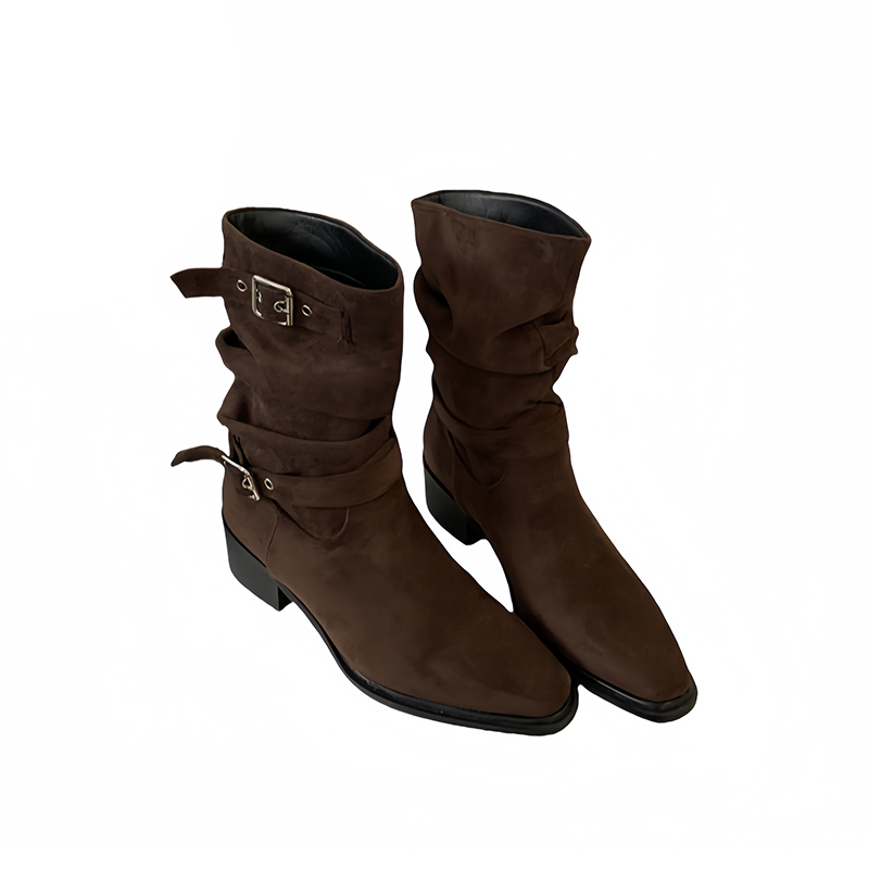 2025 New Autumn Winter Retro Square Toe Chunky Heel Short Boots with Detachable Buckle Strap for Women - Image 5