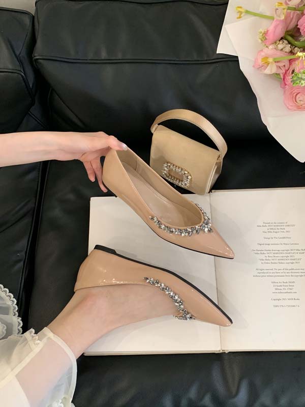 2025 New French Rhinestone Pointed Flat Mary Jane Shoes for Women, Low Top Slip-On with Inner Height Increase, Soft Sole Commuter Shoes - Image 2