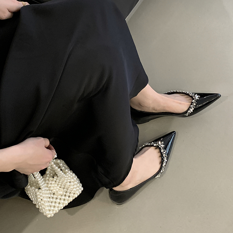2025 New French Rhinestone Pointed Flat Mary Jane Shoes for Women, Low Top Slip-On with Inner Height Increase, Soft Sole Commuter Shoes - Image 4