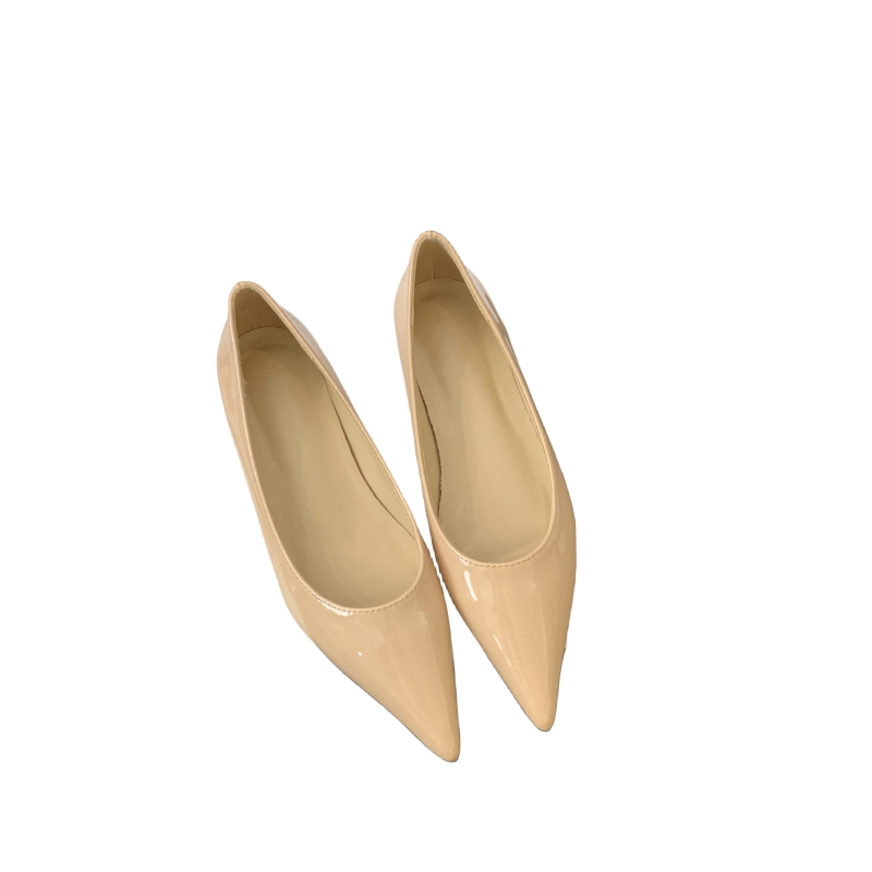 2026 New French Style Pointed Toe Patent Leather Flat Shoes for Women with Built-in Heel Nude Color - Image 5