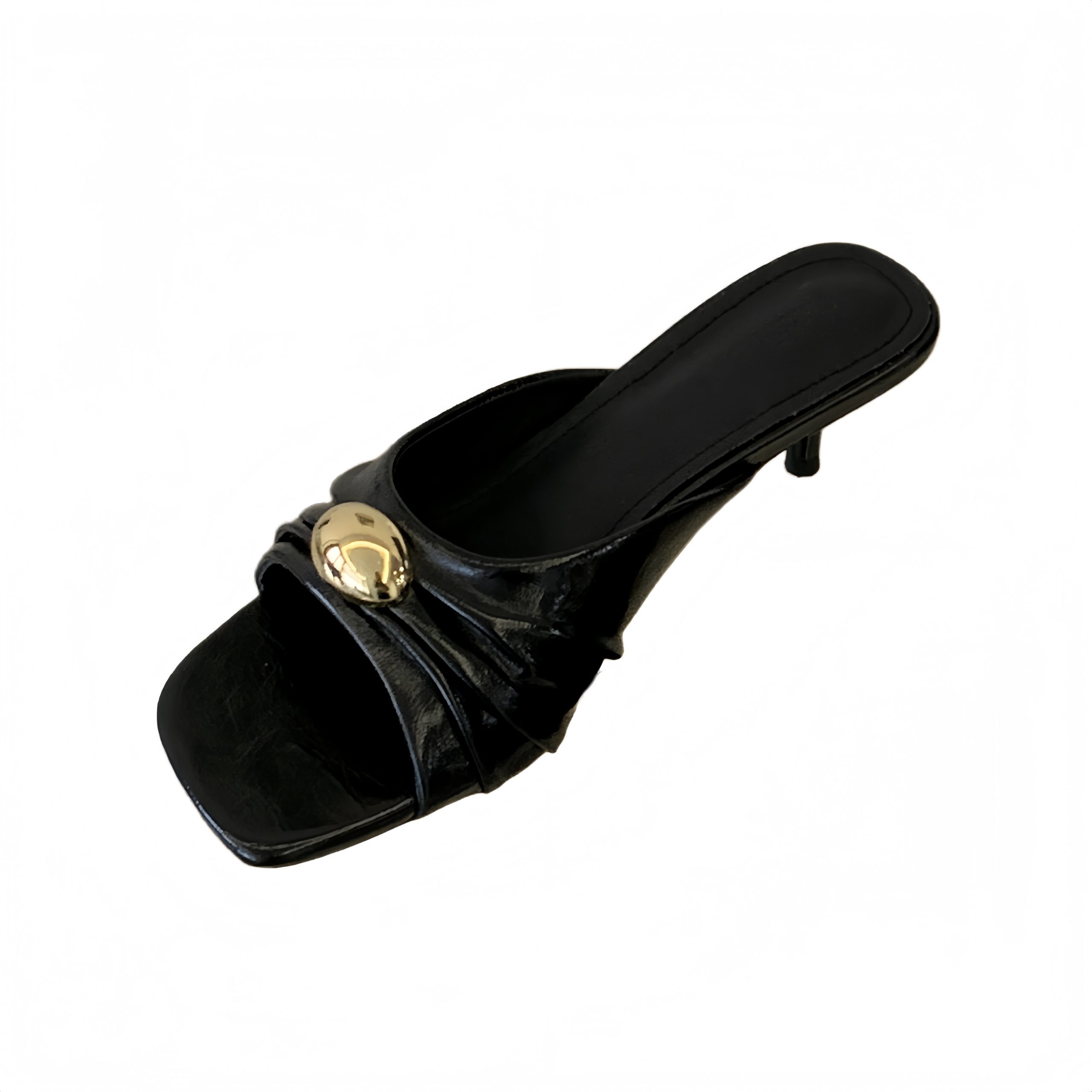 French Pleated One-Strap Women's Summer Slippers 2026 New Style Thin Heel Metal Buckle Fairy Style Elegant Casual Sandals - Image 5