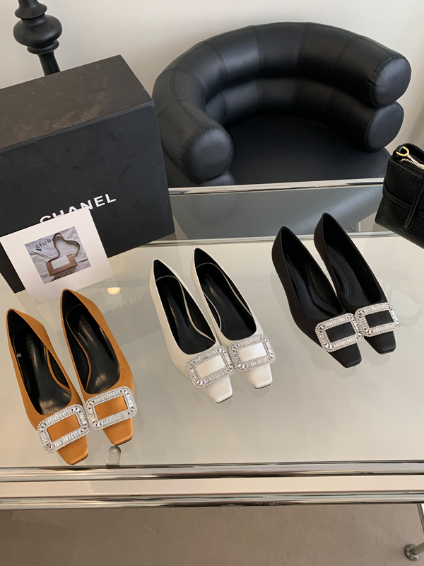 French Square Toe Rhinestone Low Heel Women's Slip-On Shoes 2024 Spring Autumn Fashionable Casual Shoes