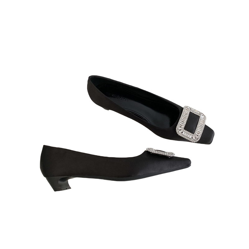 French Square Toe Rhinestone Low Heel Women's Slip-On Shoes 2024 Spring Autumn Fashionable Casual Shoes - Image 5