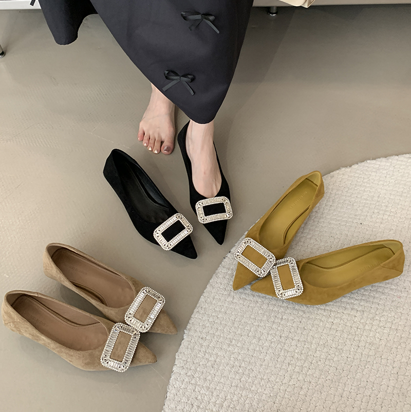 French Style Pointed Toe High Heel Shoes for Women 2025 Spring Autumn New Kitten Heel Rhinestone Black Work Shoes