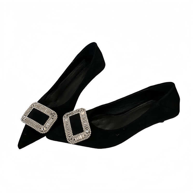 French Style Pointed Toe High Heel Shoes for Women 2025 Spring Autumn New Kitten Heel Rhinestone Black Work Shoes - Image 5