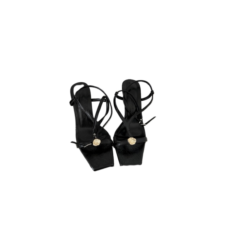 French Style Square Toe Heart Metal Buckle Strap High Heel Sandals - Image 5