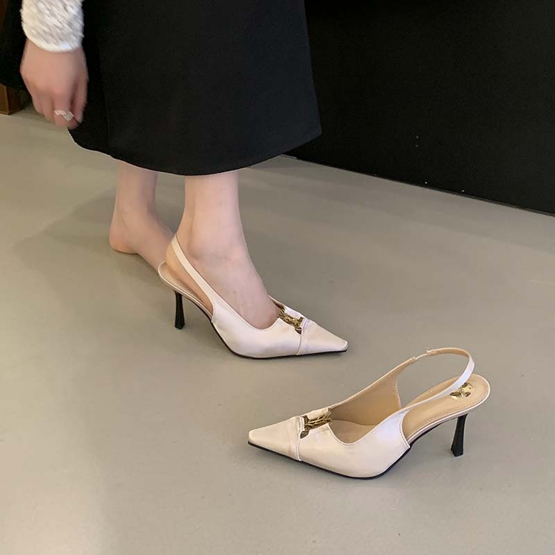 HMSZ Women's Pointed Square Toe Strap Heeled Sandals 2025 Summer New Style Black Sexy Thin Heel - Image 2