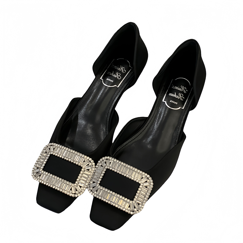 Huimeisizhen Snowflake Buckle Shallow Mouth Single Shoes Women's New Hollow Sandals Low Heel Rhinestone Shoes - Image 5