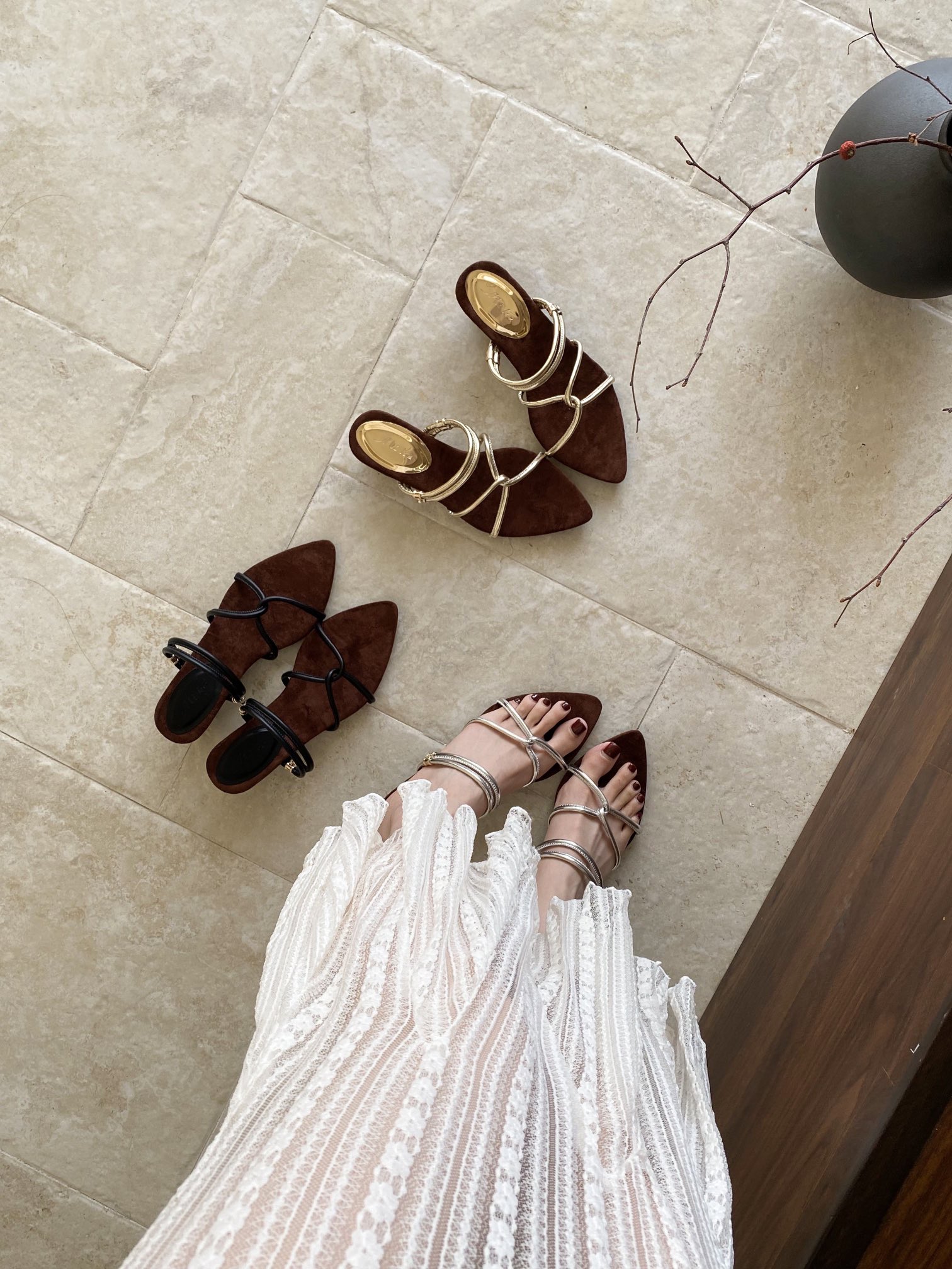 Korean Style Roman Strappy Two-Way Wedge Pointed Toe Sandals Slippers