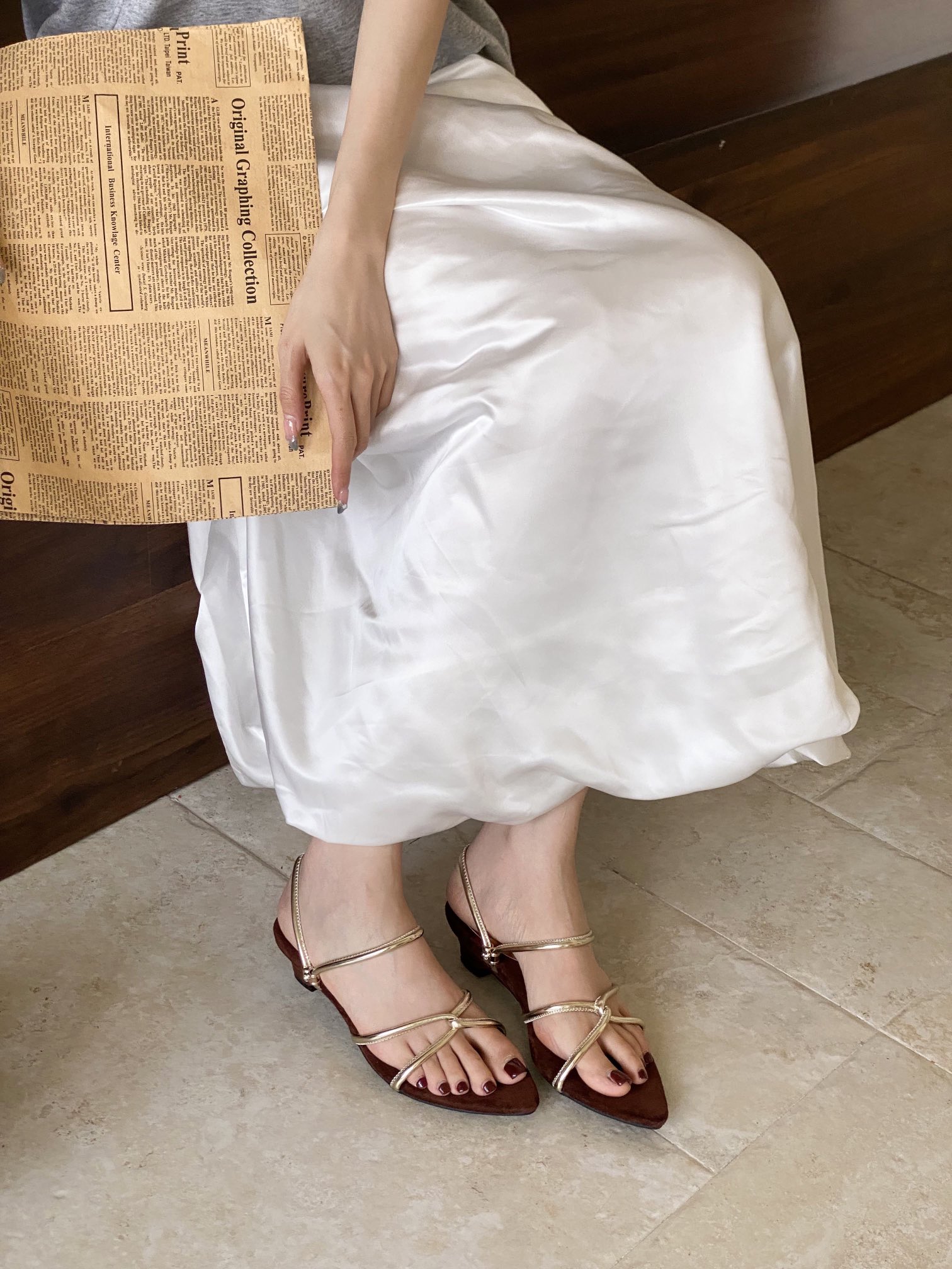 Korean Style Roman Strappy Two-Way Wedge Pointed Toe Sandals Slippers - Image 2