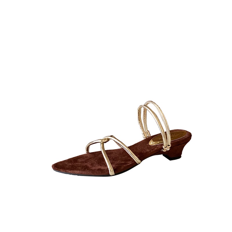 Korean Style Roman Strappy Two-Way Wedge Pointed Toe Sandals Slippers - Image 5