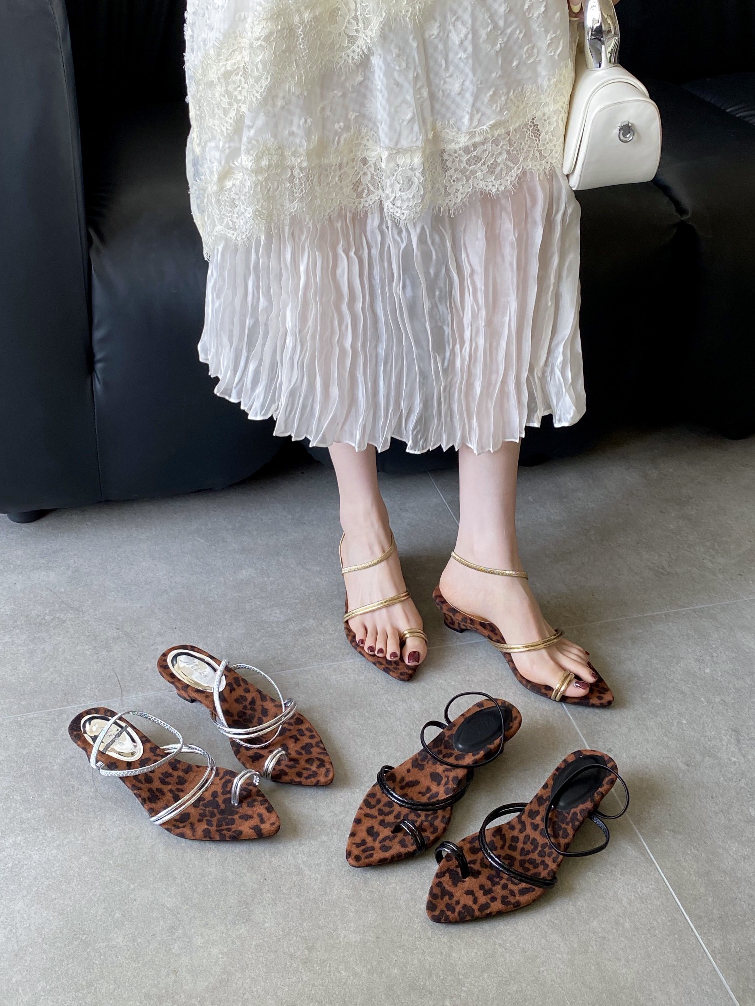 Korean Style Roman Thin Strap Wedge Low Heel Pointed Toe Sandals