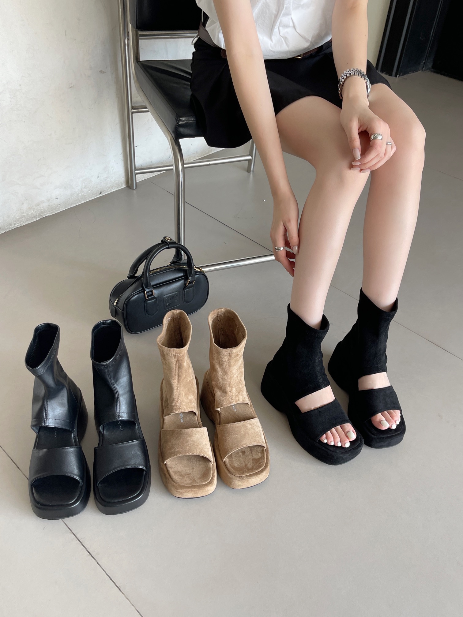 Korean Style Thick Sole Open Toe Summer Wedge Casual Short Boots Sandals Boots