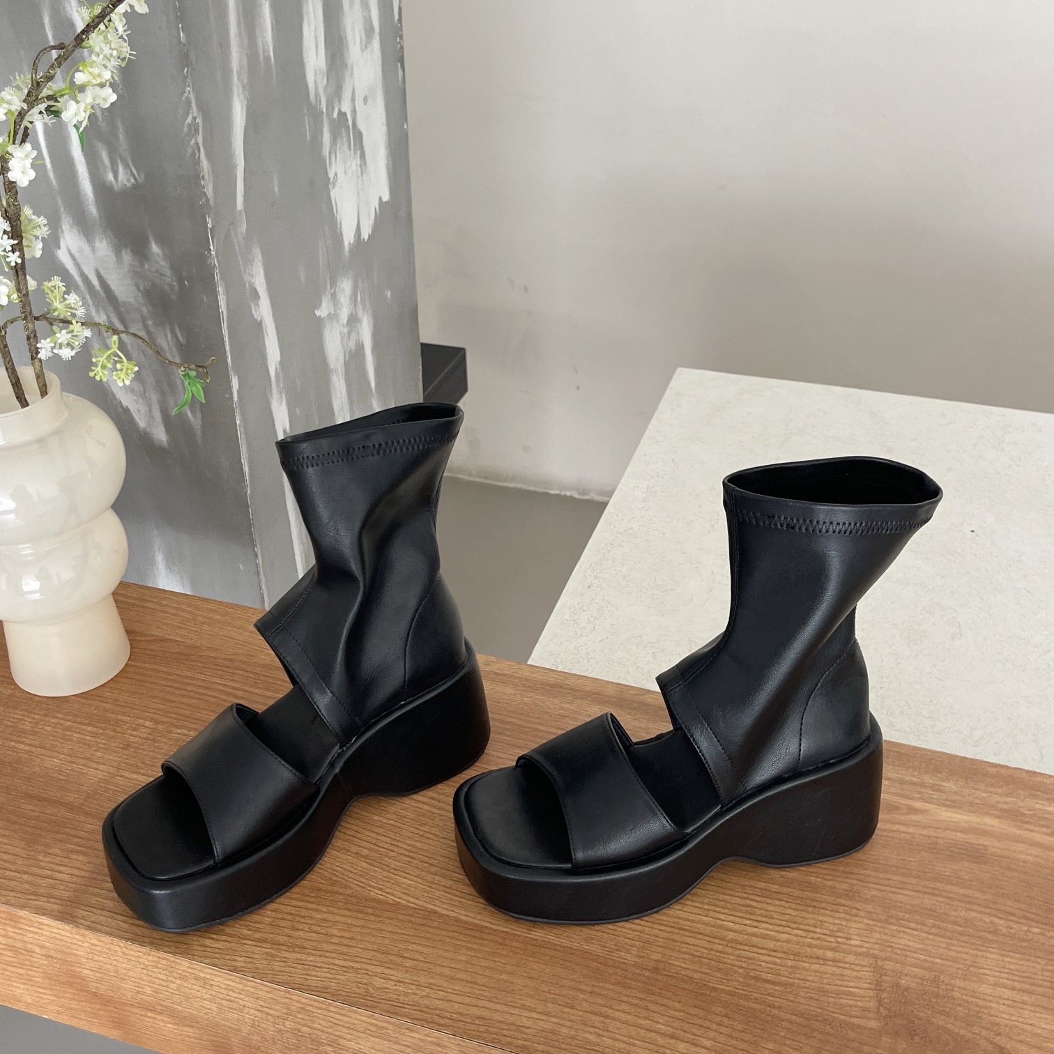 Korean Style Thick Sole Open Toe Summer Wedge Casual Short Boots Sandals Boots - Image 5