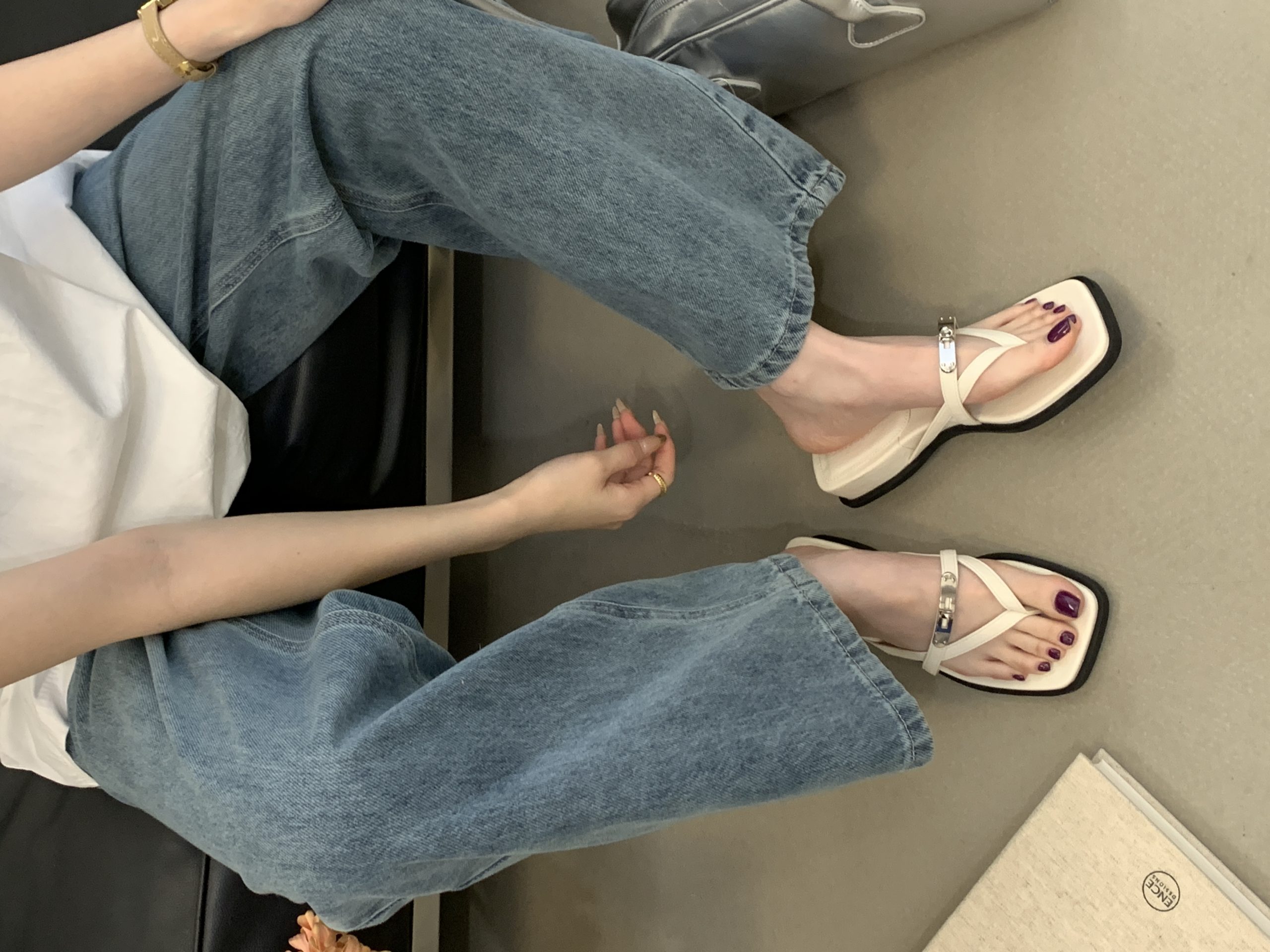 Metal Buckle Roman Toe Strap Slippers for Women Summer 2026 New Square Toe Flat Sandals - Image 2