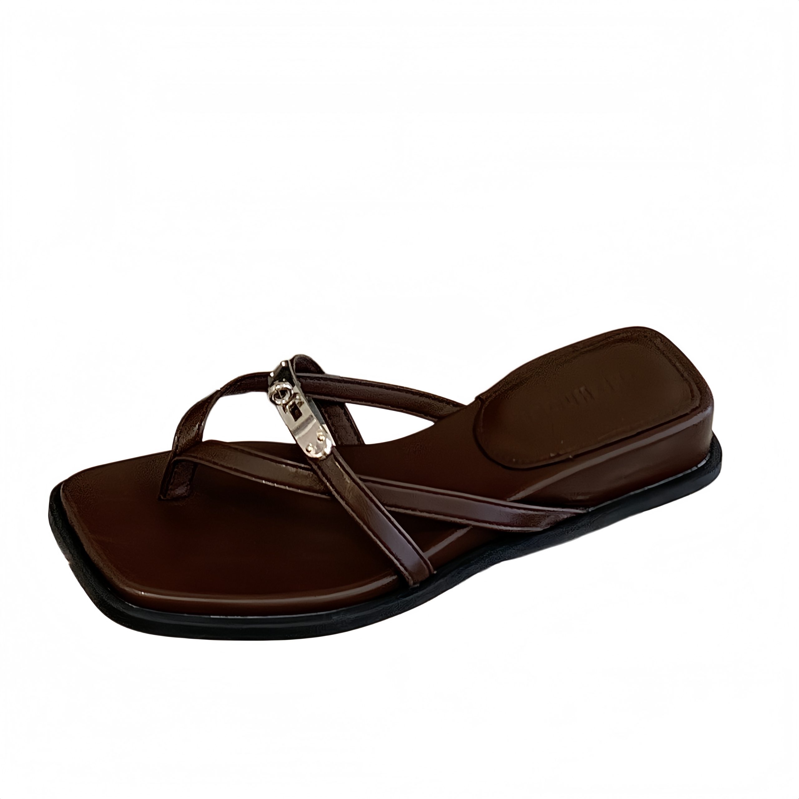 Metal Buckle Roman Toe Strap Slippers for Women Summer 2026 New Square Toe Flat Sandals - Image 5