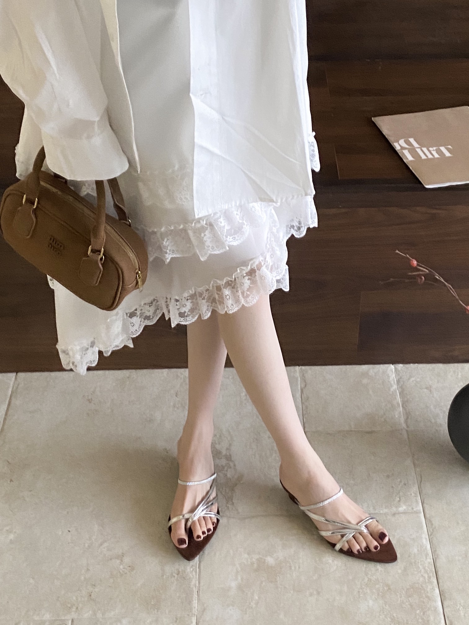 New Chunky Heel French Pointed Toe Thin Strap Toe Clip Two-Way Sandals - Image 4