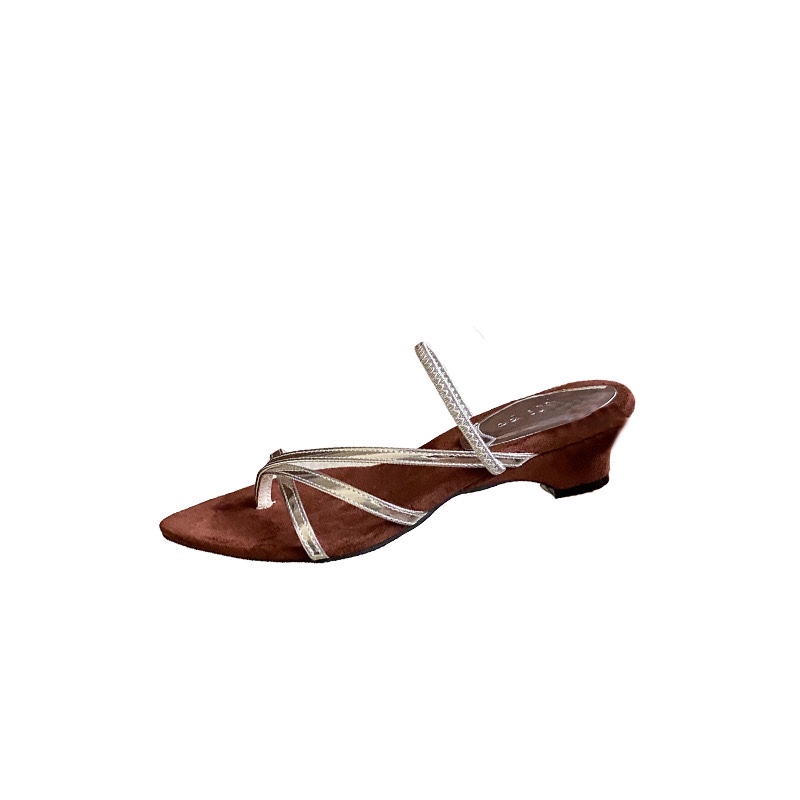 New Chunky Heel French Pointed Toe Thin Strap Toe Clip Two-Way Sandals - Image 5