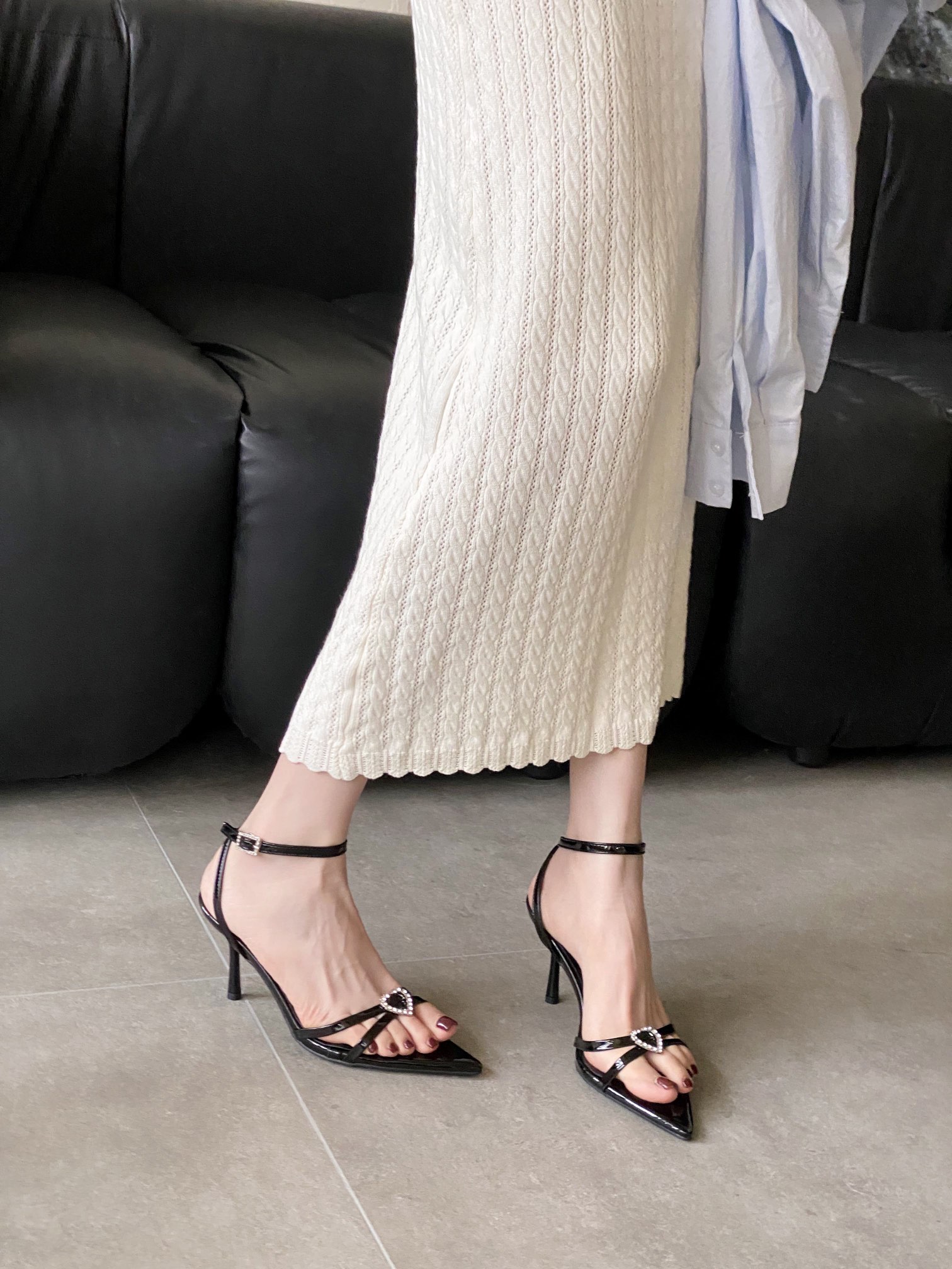 Women's Pointed Toe Rhinestone Buckle Cross Strap High Heel Sandals - Image 3