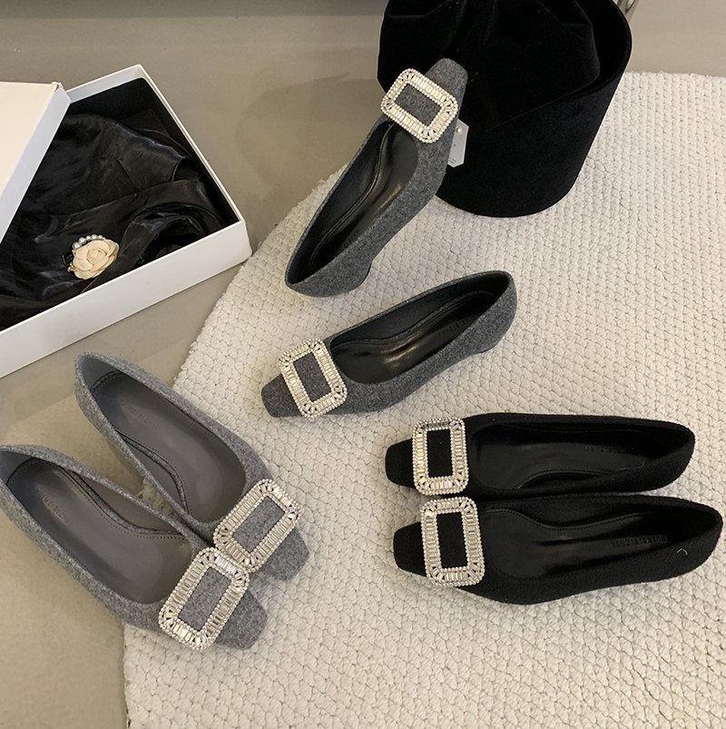 Women's Square Toe Flat Shoes 2025 New Winter Fleece Lined Shallow Mouth Rhinestone Casual Shoes - Image 4