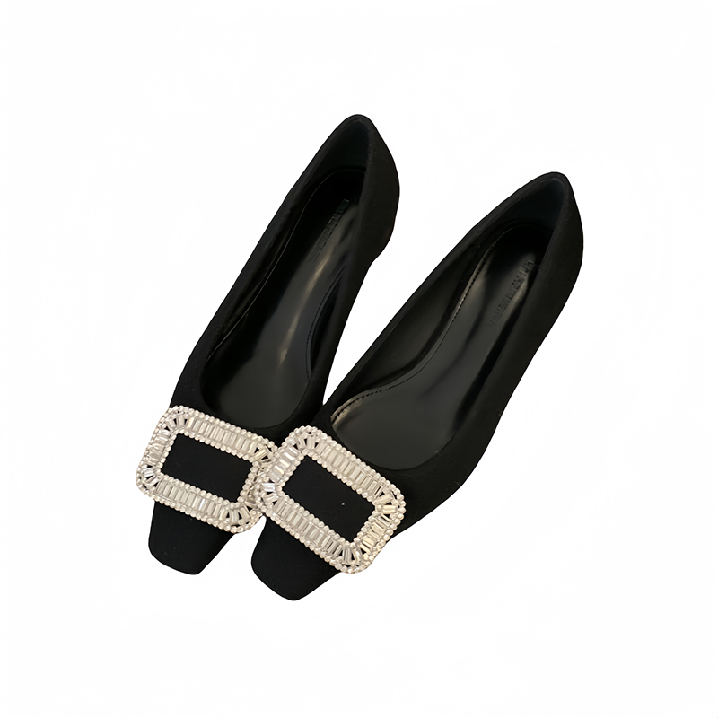 Women's Square Toe Flat Shoes 2025 New Winter Fleece Lined Shallow Mouth Rhinestone Casual Shoes - Image 5
